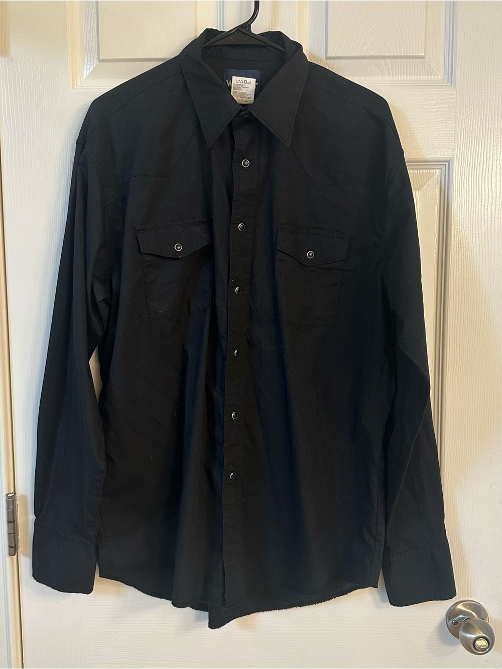 Wrangler Black Western Snap Shirt – Size L – Cowboy Rodeo Button‑Up